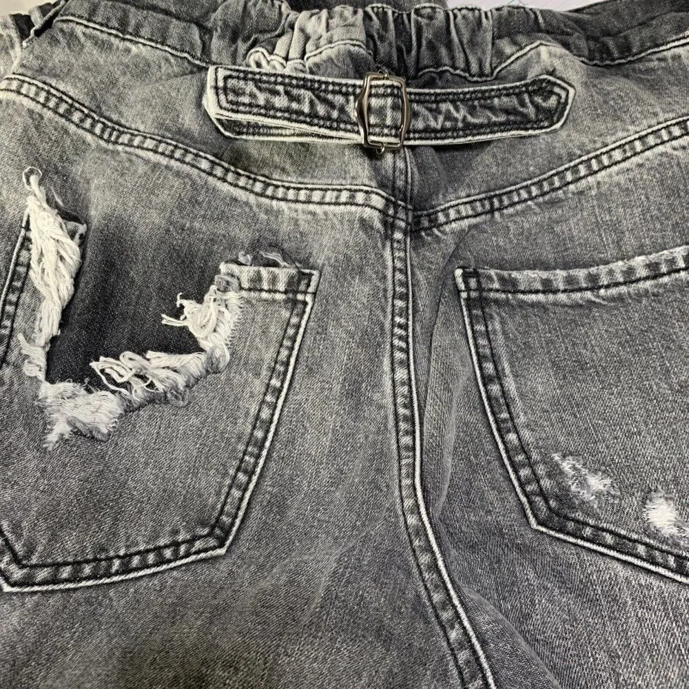 Ser.O.Ya Authentic Gray Black Maggie Mid Rise Vintage Straight Leg Jeans Denim